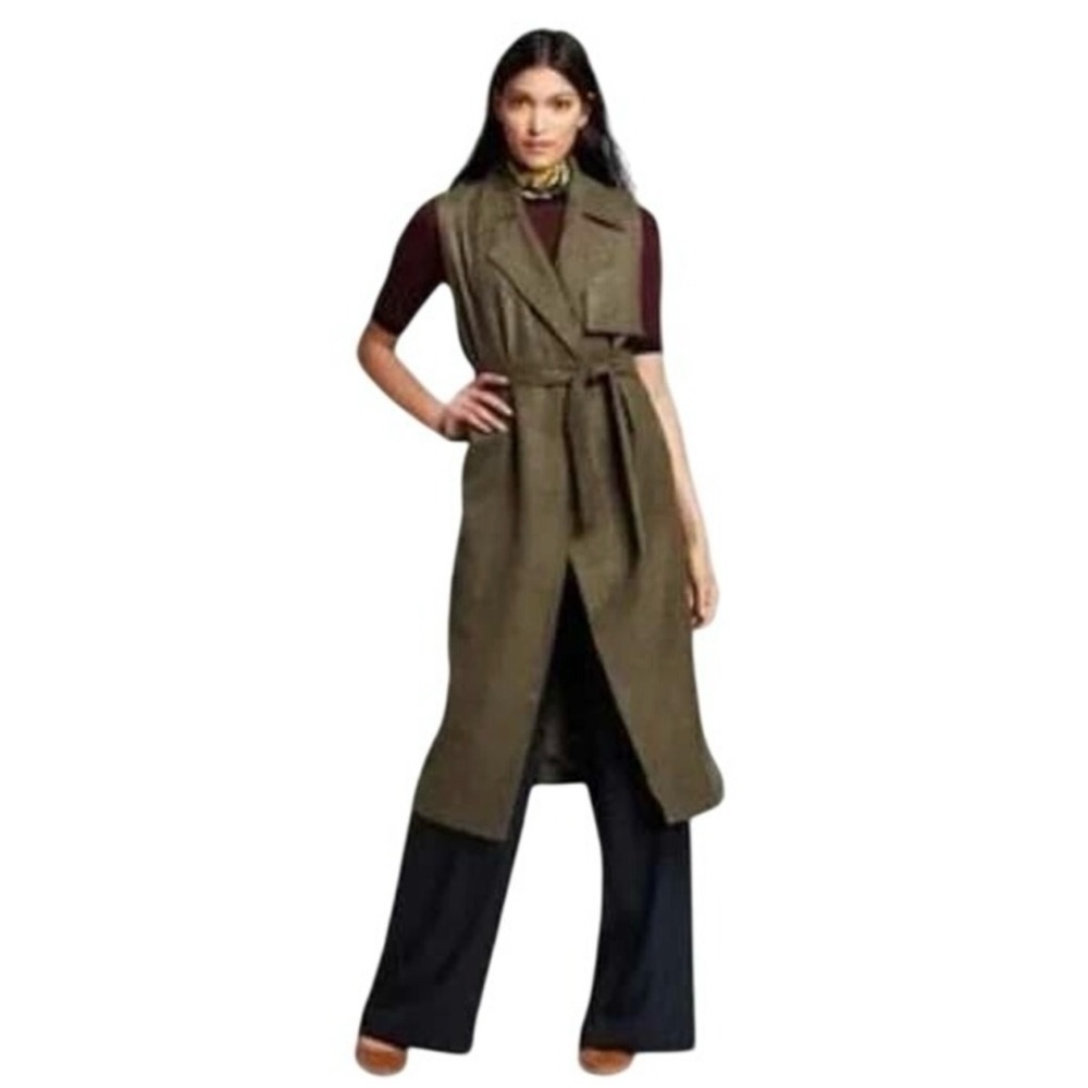 🌿 Who What Wear Olive Green Suede Sleeveless Trench Coat – Size Small 🌿 - Picture 2 of 6